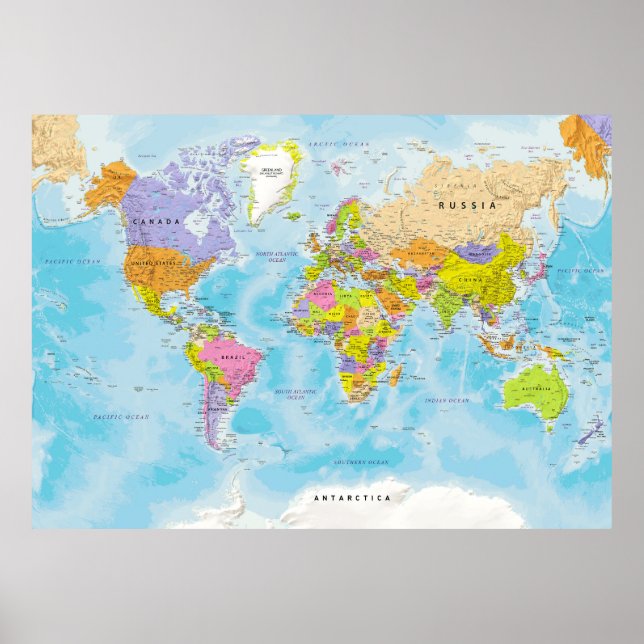 Poster do mapa político mundial (Frente)