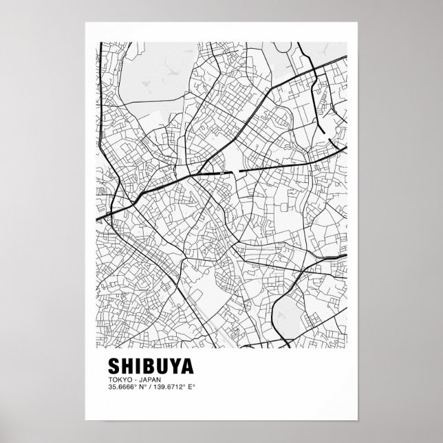 Poster do Mapa Shibuya - Mapa Branco de Tóquio (Frente)
