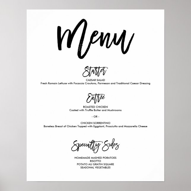 Poster do Menu Casamento com Letra Chic Mão (Frente)