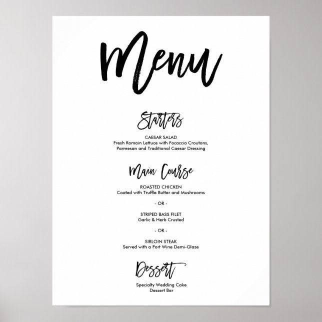Poster do Menu Casamento com Letra Chic Mão (Frente)