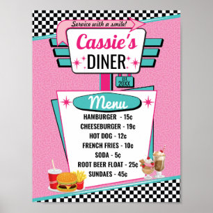 poster do menu Diner Vintage da década de 1950