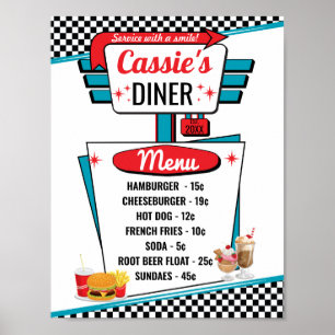 poster do menu Diner Vintage da década de 1950