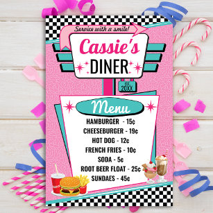 poster do menu Diner Vintage da década de 1950