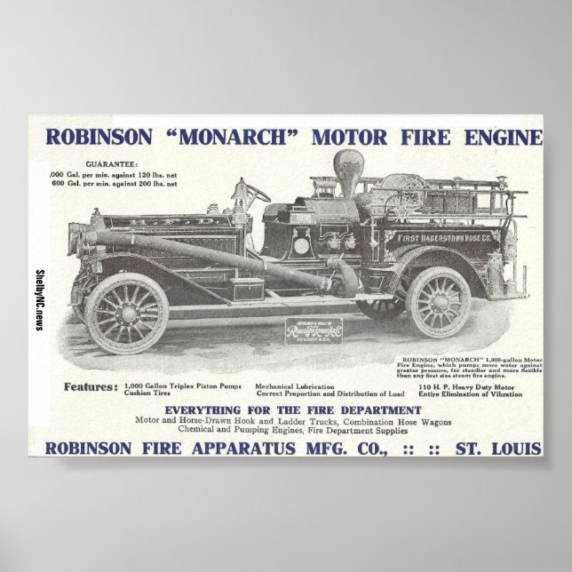 poster do Motor de Fogo Robinson "Monarch" de 1913 (Frente)
