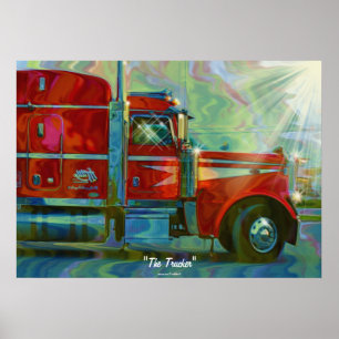 Póster Do motorista vermelho de FreightlinerTruck do