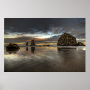 Poster do Oceano Pacífico de Oregon da maré baix