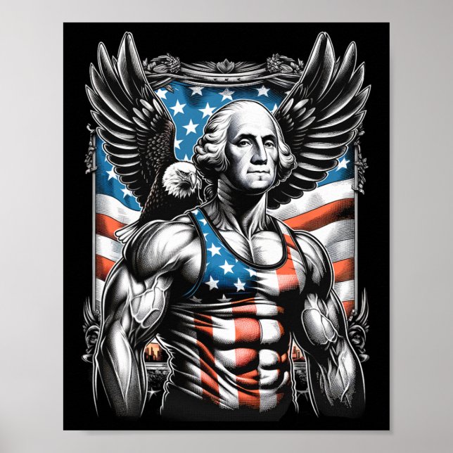 Poster Do Patriótico Funny George Washington 4 de julho (Frente)