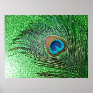 Póster Do pavão da pena vida verde Glittery ainda