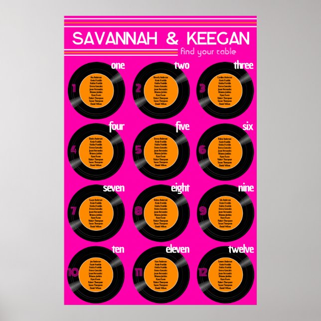 Poster do plano de assentos de vinilo para casamen (Frente)