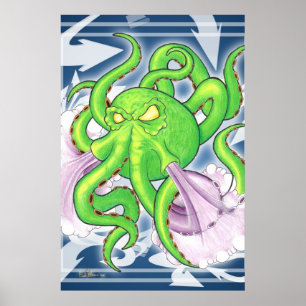 Poster do polvo do verde do estilo dos grafites