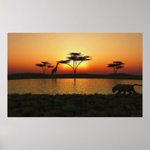 Poster do por do sol do savana