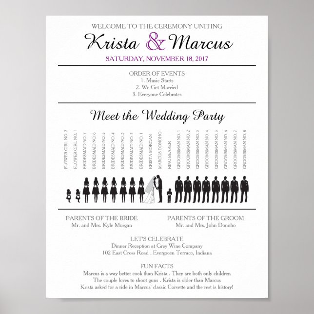 Poster do Programa de Casamento Simples Silhouette (Frente)