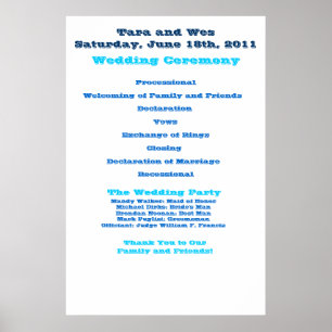 Poster do programa do casamento de Wes e de Tara