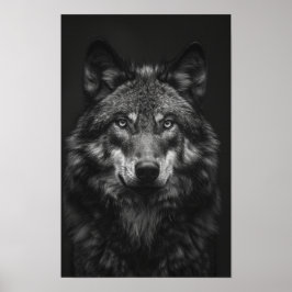 Poster do Retrato do Lobo Negro e Branco Majestoso