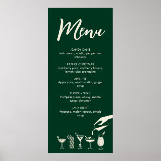 Poster do retro-coquetel moderno de Natal verde