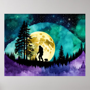 Poster do Sasquatch caminhando com filhote de Urso