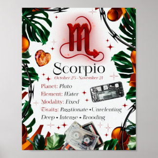 Poster do signo de Escorpião Y2K Branco 4:5