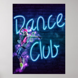 Poster do sinal de néon do clube de dança