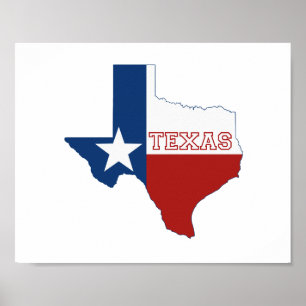 Poster do Texas Silhoutte Map Shaped State Flag Wa