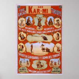 Poster do VAUDEVILLE do trupe do mágico de KAR-MI