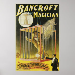 Poster do vintage, mágico Bancroft e leão mágic