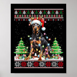 Poster Doberman Dog Reindeer Luzes de Natal