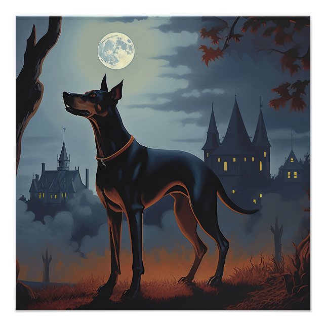 Póster Doberman Halloween Assustador (Frente)
