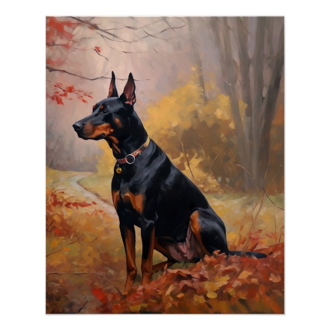 Póster Doberman no Outono Folhas Caem Inspiram (Frente)