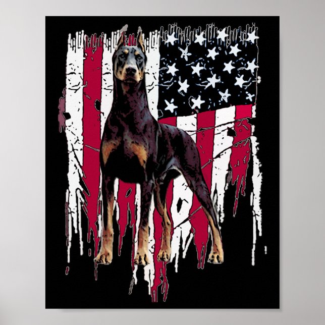 Poster Doberman Pinscher American Flag Usa Awesome  (Frente)