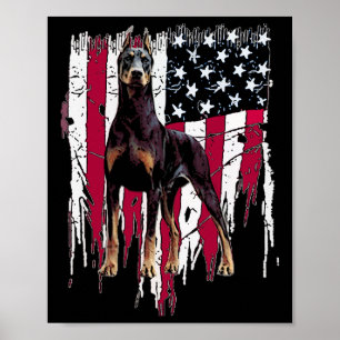 Poster Doberman Pinscher Bandeira Americana EUA Incrível 