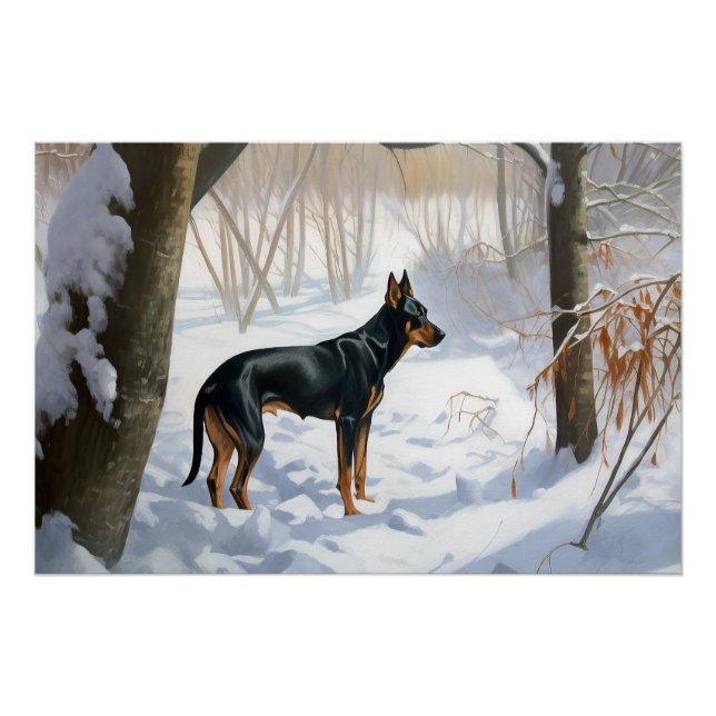 Póster Doberman Pinscher Deixa-o nevar no Natal (Frente)