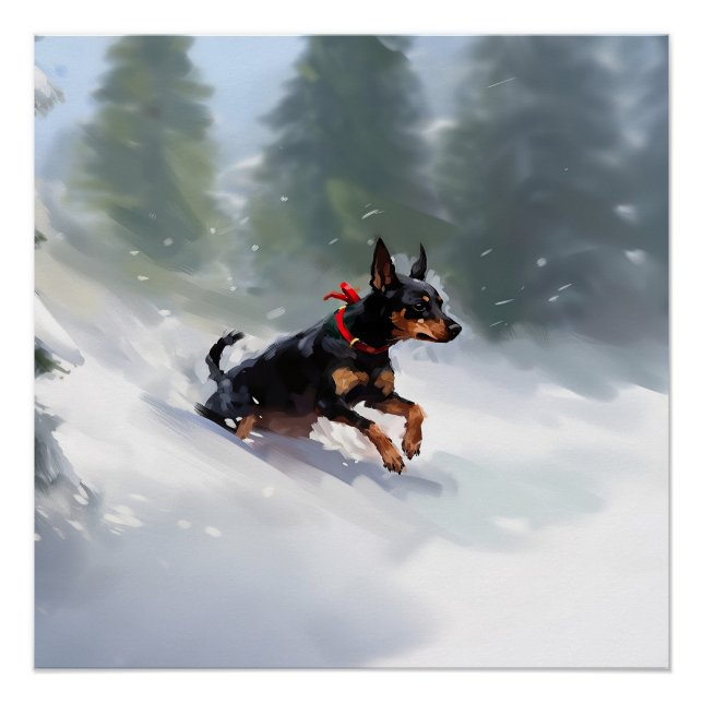 Póster Doberman Pinscher Natal neve inverno (Frente)