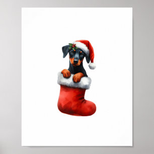 Poster Doberman Pinscher No Natal Santa Hat Xmas