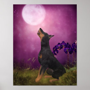 Póster Doberman Purple Fantasy Orchids Dog Art