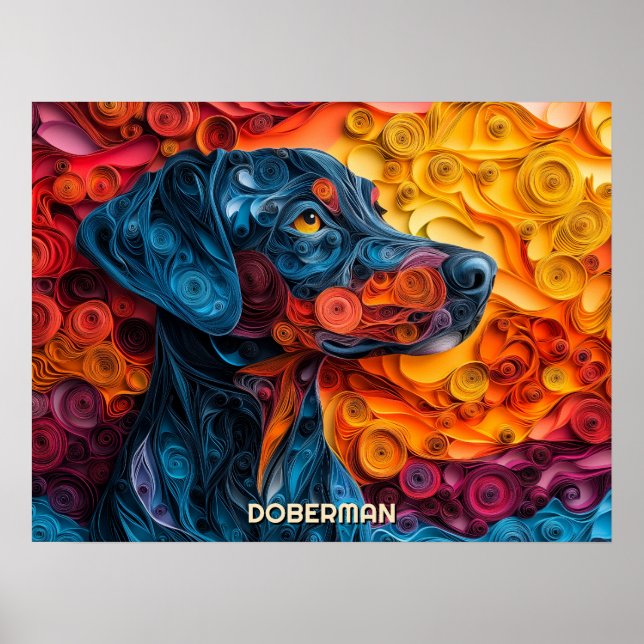 Poster Doberman Quilling Art Dog Portrait (Frente)