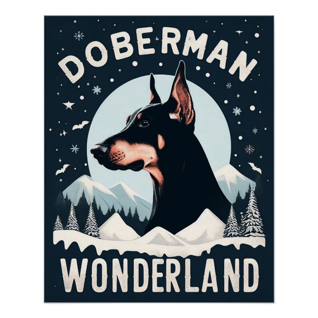 Póster Doberman Wonderland - Tema de Neve do Cachorro (Frente)