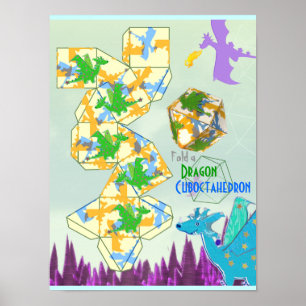 Póster Dobra do teste padrão dos dragões um Cuboctahedr