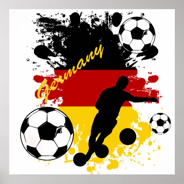 Póster Dobre-o para a Alemanha bolas de futebol e esfregu (Frente)