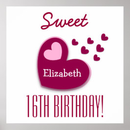 Poster Doce 16.º Aniversário Espelhamento de Corações A01