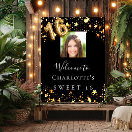 Poster Doce 16 estrelas douradas negras - boas-vindas