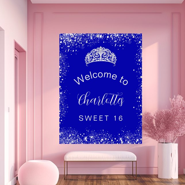 Poster Doce 16 royal blue glitter bem-vindo (Criador carregado)