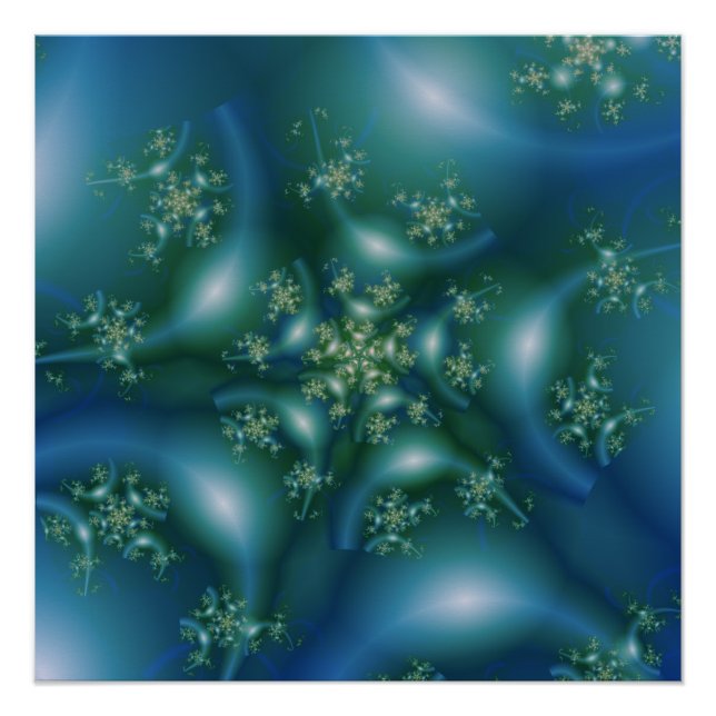 Póster Doce | Arte Fractal Azul e Verde (Frente)