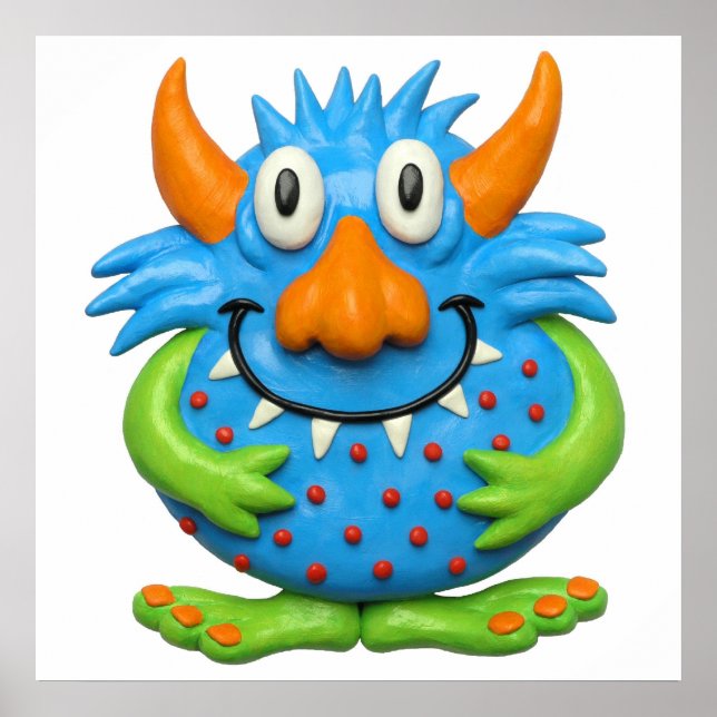 Póster Doce Berçário de Festa de Bebê Monstro Malhado (Frente)