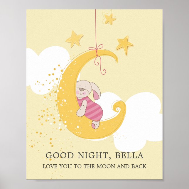 Poster Doce Coelho Bebê Lua Amarela Personalizada (Frente)