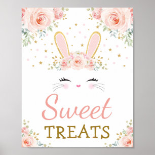Poster Doce/Coelho Coelho Bonito Blush Dourado Floral