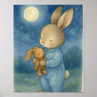 Poster Doce Coelho Sonolento & Teddy Aquarela ao Luar