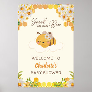 Poster Doce Como A Abelha Chá de fraldas Floral Honeycomb