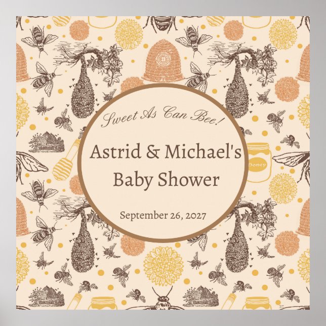 Poster Doce Como Chá de fraldas De Abelhas (Frente)