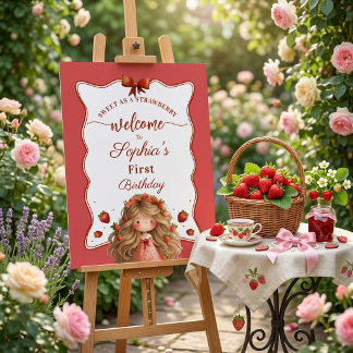 Poster Doce Como Menina Morango Aquarela Aniversário