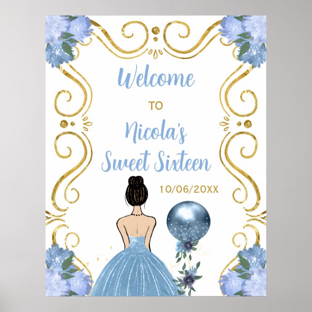 Poster Doce Dezesseis Cabelos Castanhos Princesa Azul Bem (Frente)